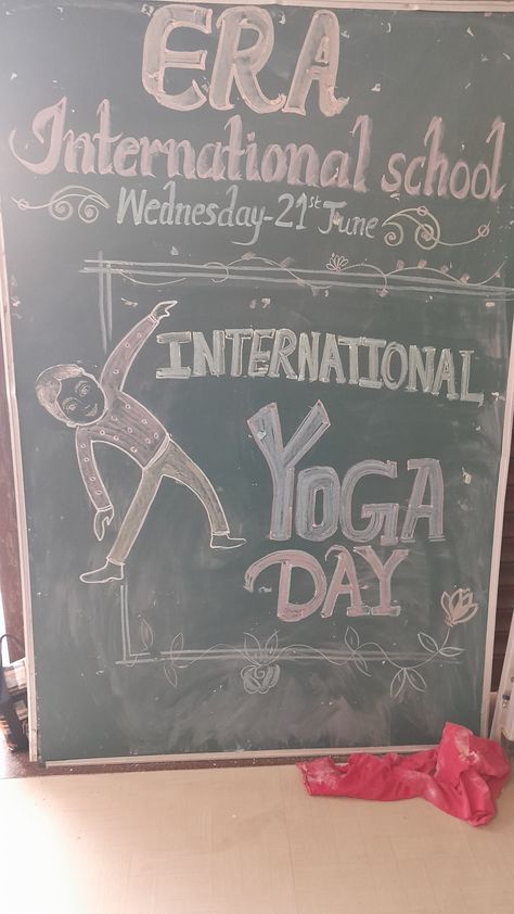 Yoga day board writing idea Yoga Day Activity For Kids, Black Board Decoration, 21 June Yoga Day, International Yoga Day, Black Board, Board Decoration, Yoga Day, Activity For Kids, International School