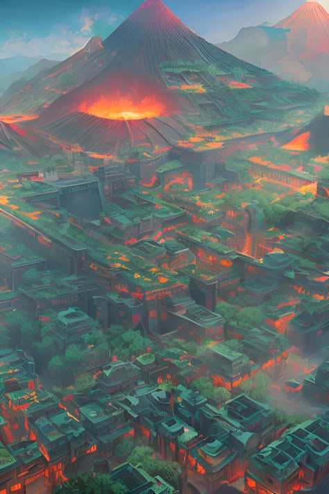 Aztec Fantasy City, Space Fortress Concept Art, Volcano City, Worldbuilding Journal, Fantasy Biomes, Magma Dragon, Fortress Concept Art, Dnd Wallpaper, Dragon Culture