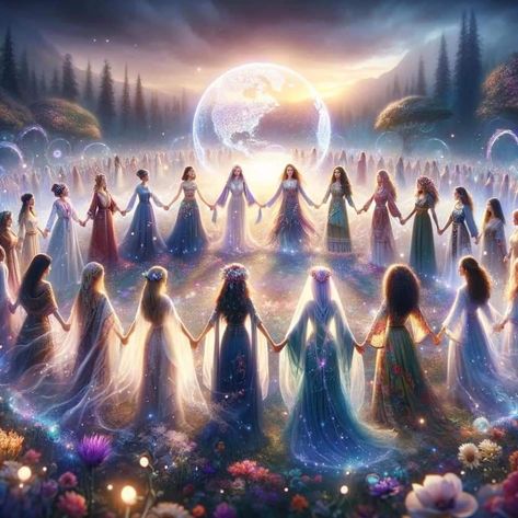 Women Circle Art, Woman Circle Divine Feminine, Physical Mental Emotional Spiritual, Healing Circle, Sister Circle, Ancient Goddesses, Spiritual Warrior, Beautiful Night Images, Elves And Fairies