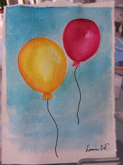 Ballon Painting, Watercolor Balloons, Watercolor Doodles, Birthday Cards Diy, Diy Birthday, Painting For Kids, Watercolor And Ink, Holidays And Events, Painting Ideas