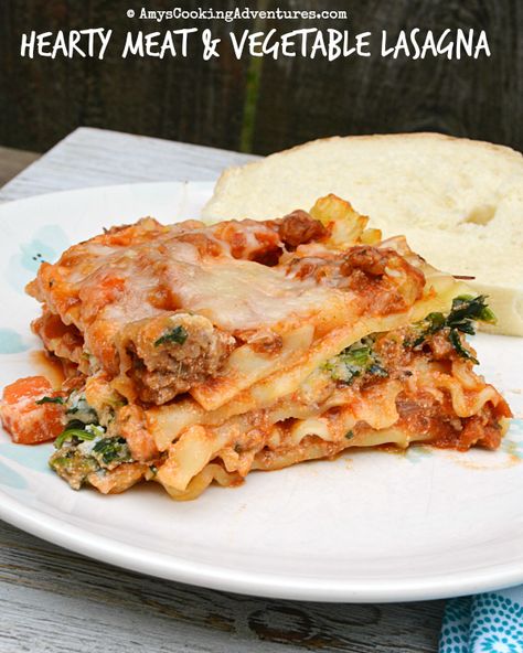 Hearty Meat & Vegetable Lasagna Meat And Veggie Lasagna Recipe, Lasagna No Meat Recipe, Veggie Lasagna Recipe, Meat Lasagna, Veggie Lasagna, Cheese Lasagna, Healthy Meats, Vegetable Lasagna, Lasagna Pasta