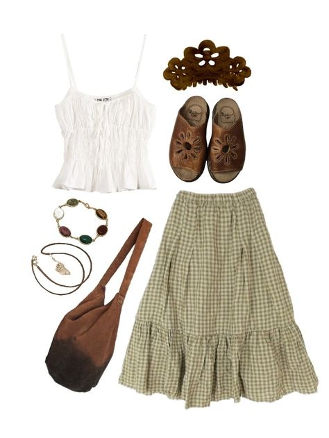 granola girl Olden Days Outfits, Summer Outfit Mood Board, Country Granola Outfit, Classy Earthy Outfits Aesthetic, Long Skirt Outfit Aesthetic, Nature Girl Outfits, Earthy Summer Outfits, Granola Style Outfits, Cute Granola Outfits