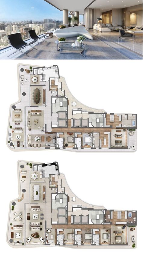 Penthouse Apartment Floor Plan, Penthouse Layout, Luxury Floor Plans, Modern Floor Plans, House Plans Mansion, Mansion Floor Plan, Apartment Floor Plans, Architectural Floor Plans, Home Design Floor Plans