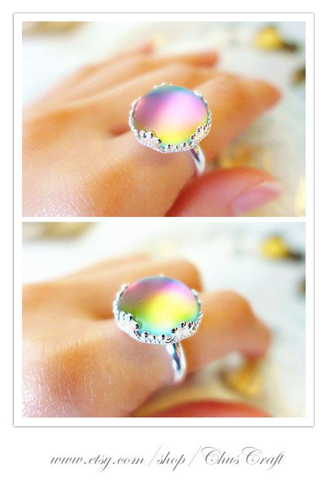 Rainbow Ring Rainbow Jewelry Colorful Stone Ring by ChusCraft Elegant Handmade Rainbow Gemstones, Elegant Rainbow Crystal Jewelry, Adjustable Rainbow Gemstone Ring, Aurora Borealis Crystal Jewelry, Aurora Borealis Jewelry, Rock Rings, Light Jewelry, Ocean Fashion, Rainbow Rings