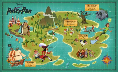 Neverland Map, Disney Map, Story Maps, Walt Disney Characters, Pictorial Maps, Disney And Pixar, Disney Books, Walt Disney Animation, Walt Disney Animation Studios