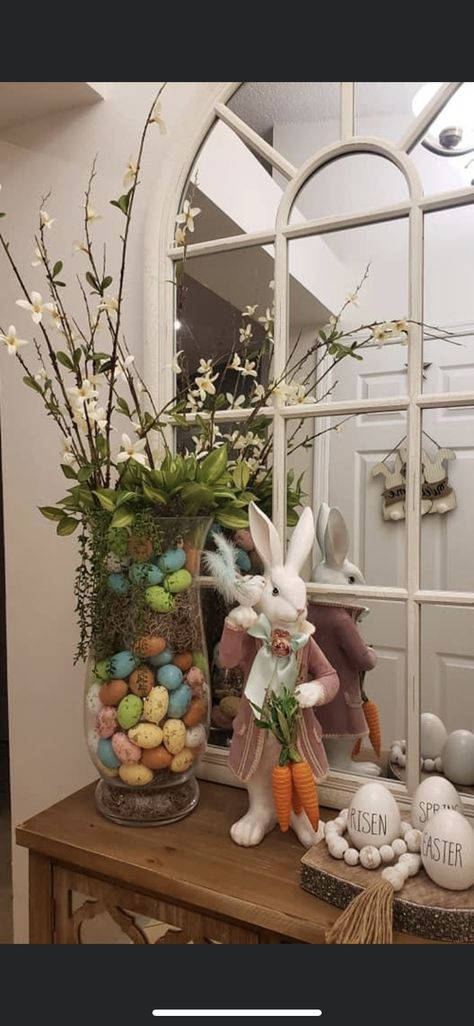 Easter Entry Table Decor, Entry Table Decor, Entryway Table Decor, Entry Table, Easter Time, Entryway Decor, Easter Decorations, Spring Time, Ladder Decor