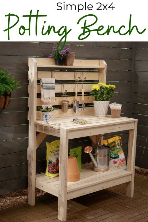 Potting Benches Diy, Benches Diy, Pallet Potting Bench, Diy Potting Bench, Potting Bench Ideas, Potting Bench Plans, Potting Station, Outdoor Potting Bench, 2x4 Projects