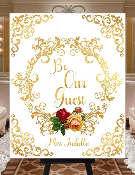 Digital Personalized Be Our Guest Sign Beauty And The Beast Wedding Welcome Sign lovebirdslane #D2 Sweet 16 Welcome Sign, Be Our Guest Wedding, Sweet 16 Sign, Rose Beauty And The Beast, Be Our Guest Sign, Beauty And The Beast Wedding, Unique Guest Book, Guest Signing, Wedding Mementos