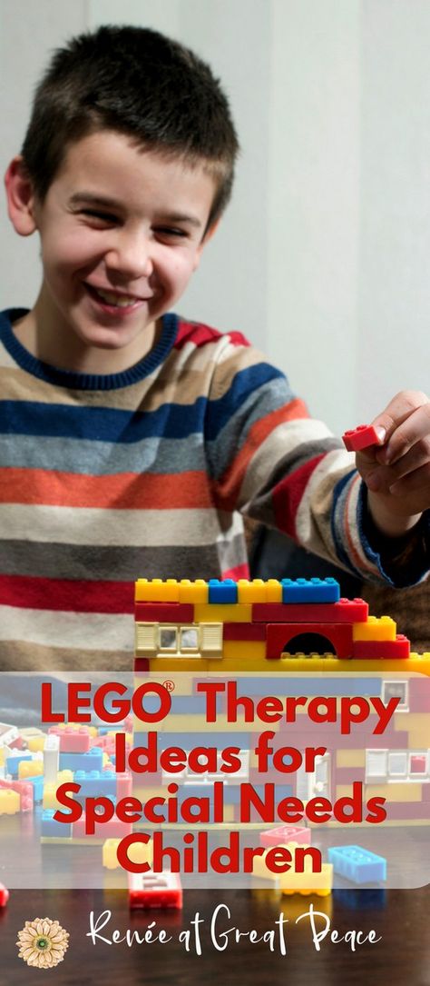 LEGO Therapy Ideas for Special Needs Children | Renée at Great Peace #specialneeds #LEGO #homeschool #ihsnet Lego Homeschool, Lego Learning, Lego Therapy, Therapy Goals, Lego Activities, Homeschool Tips, Therapeutic Activities, Homeschool Encouragement, Homeschool Kids