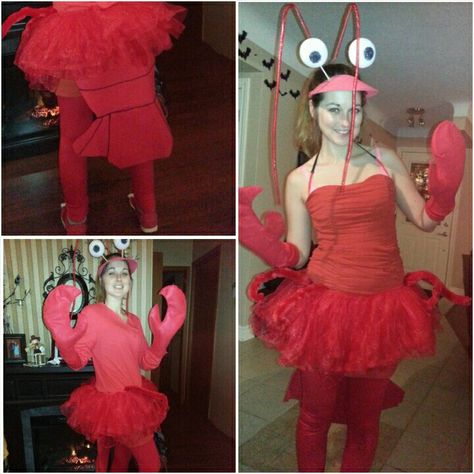 LOBSTER COSTUME - DIY - Made this myself - with sweater for when it gets cold Crab Costume Women, Lobster Costume Diy, Crawfish Costume, Underwater Costume, Baby Lobster Costume, Shrimp Costume, Crab Outfit, Sea Creature Costume, Crab Costume