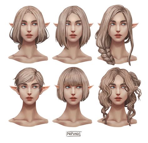 hairstyles by nipuni on DeviantArt Elf Hairstyles Drawing, Dnd Hairstyles, Elf Hairstyles, Elvish Hairstyles, Elven Hairstyles, Elf Hair, Iron Mask, Hairstyles Drawing, Female Elf