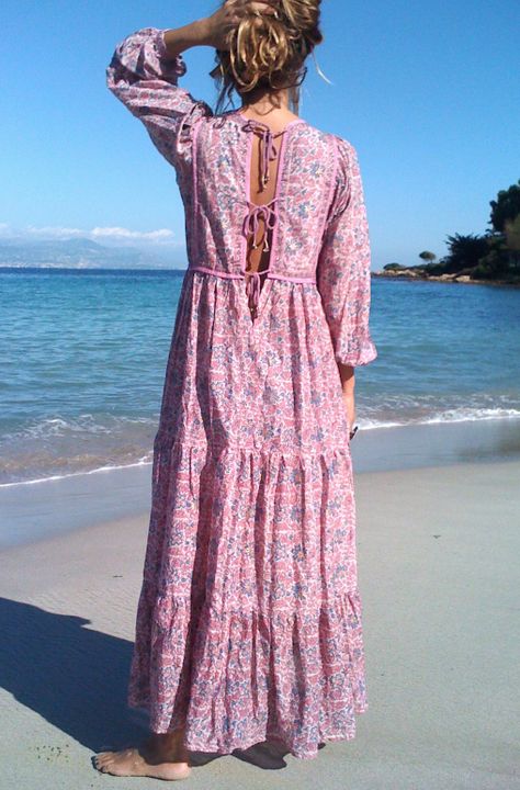 Hippy Summer, Cotton Print Dress, Chic French Style, 1960 Fashion, Boho Hippie Dress, Happy Clothes, Printed Cotton Dress, Travel Beach, Hippie Outfits