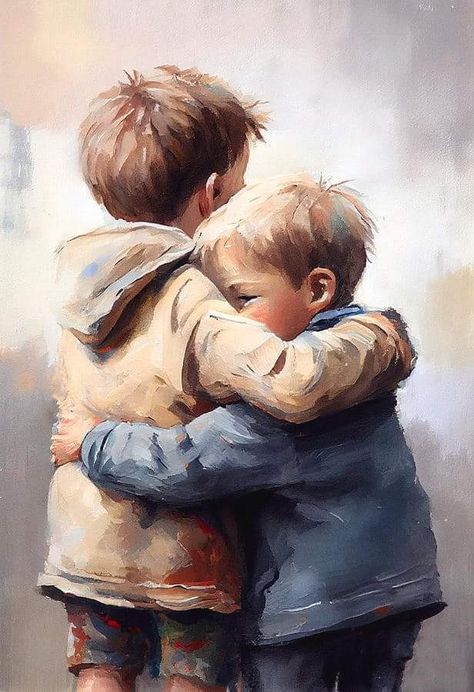 Boys Hugging, Brothers Art, Mom Art, Two Brothers, Contemporary Modern Art, Painting Art Projects, Contemporary Artwork, Figure Painting, Art Sketchbook