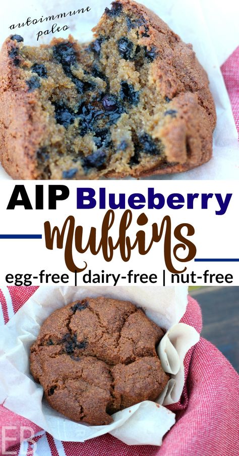 AIP Blueberry Muffins (autoimmune protocol, egg-free, nut-free) Aip Blueberry Muffins, Aip Muffin Recipes, Aip Baked Goods, Api Recipes, Aip Muffins, Hashimotos Recipes, Aip Bread, Aip Cookies, Aip Snacks