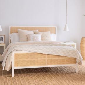 Serena And Lily Hughes Bed, Beachy Bed Frame, Woven Bed, Cane Bed, Wood Bed Frame, Kiln Dried Wood, Queen Bed, Wood Slats, White Bedding