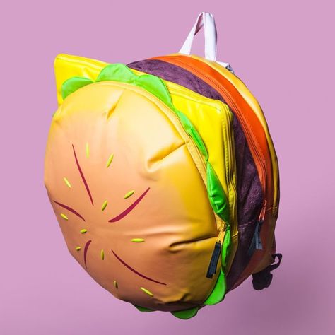 Burger Backpack, Cheeseburger Backpack, Silly Clothes, The Bun, Wrong Time, Novelty Bags, Pretty Bags, Cute Bags, Cool Items