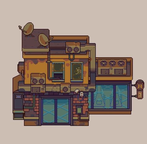 Top Down Building Pixel Art, Steampunk Pixel Art, Top Down Game Art, Building Pixel Art, Pixel Building, Pixel House, Programming Art, Pixel Game, Pixel Art Background