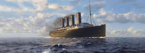 Lusitania's final full day at sea, 6 May, 1915 (painting by Ken Marschall 2015) Rms Lusitania, Cunard Line, Marine Painting, Beyond The Sea, Ship Paintings, Bigger Boat, Beautiful Ocean, Space Travel, Marvel Spiderman