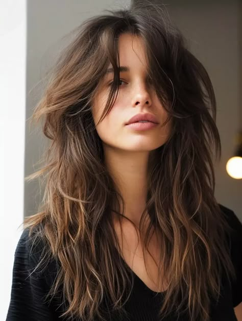 Long Shag Haircut No Bangs, Shag Haircut No Bangs, Long Shaggy Haircuts, Tattoo Aesthetics, Curly To Straight Hair, Straight Hair With Bangs, Shag Haircut Ideas, Curly To Straight, Long Shag Hairstyles