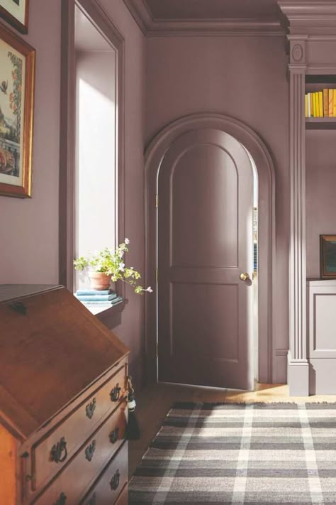 Benjamin Moore’s 2025 Color Of The Year Is Surprisingly Moody & Muted | Apartment Therapy Basement Bedroom Paint Colors, 2025 Color Of The Year, Plum Wall Color, Benjamin Moore Cinnamon, 2025 Color Trends, Color Drenching, Paint Pallets, Lavender Paint, Art Deco Apartment