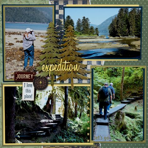 Hike to Anan Creek, Alaska - RIGHT SIDE - Project Idea - Scrapbook.com Scrapbooking Alaska, Outdoors Scrapbook Layouts, Camping Scrapbook Layouts, Autumn Scrapbook, Camping Scrapbook, Scrapbooking Layouts Travel, Travel Scrapbook Pages, Beautiful Scrapbook Layouts, Vacation Scrapbook