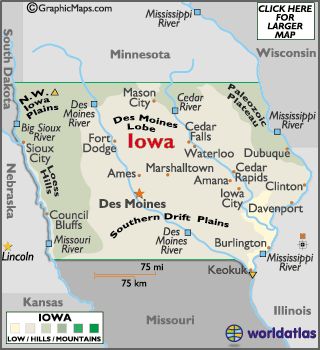 Iowa state map. The Hawkeye State. Iowa Map, Amana Colonies, Nebraska City, Physical Map, State Symbols, Latitude Longitude, Sioux City, Field Of Dreams, Des Moines Iowa