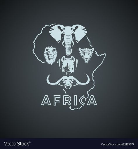 Big Five Animals Drawings, Big Five Tattoo, Big 5 Tattoo, Big Five Animals, Skull Template, Snow Tattoo, Palm Tree Vector, Lion Vector, Africa Tattoos