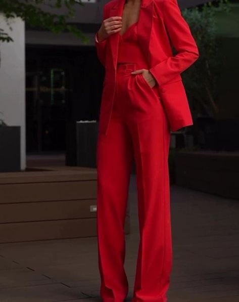 Classic Solid Color Suit & Camisole & High-waisted Pants Three-piece Set https://www.yafaprograms.shop/products/classic-solid-color-suit-camisole-high-waisted-pants-three-piece-set?utm_source=copyToPasteBoard&utm_medium=product-links&utm_content=web Suits Korean, Pant Suits For Women, Tuxedo Blazer, Red Suit, Red Pants, Business Suit, Long Sleeve Blazers, Suits Coats, Coat Pant