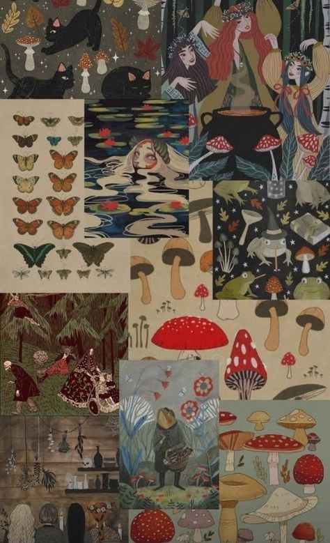 Goblincore Aesthetic Wallpaper, Mushroom Wallpaper, Fairy Wallpaper, Hippie Wallpaper, Wallpaper Trends, Iphone Wallpaper Themes, Phone Wallpaper Patterns, Iphone Wallpaper Vintage, Vintage Poster Art