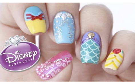 Create a Fairytale Look With 50 Fun and Easy Ideas For Disney Nails Little Mermaid Nail Art, Disney Princess Nail, Princess Nail Designs, Disney Princess Nail Art, Simple Disney Nails, Disney Manicure, Minnie Mouse Nail Art, Cinderella Nails, Princess Nail Art