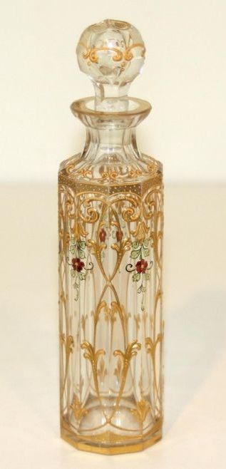 Antique French Enameled Clear Baccarat Glass Perfume Bottle - ca. 1890 - 1920 Old Perfume Bottles, Bottle Images, Pretty Perfume Bottles, Perfume Bottle Design, Perfume Bottle Art, Beautiful Perfume Bottle, Glas Art, Antique Perfume Bottles, Beautiful Perfume