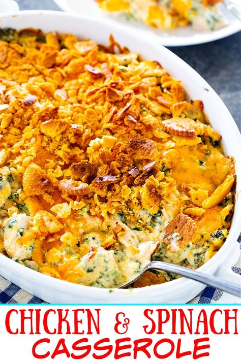 Easy Chicken and Spinach Casserole Chicken Thigh Casserole, Chicken Spinach Bake, Chicken And Spinach Casserole, Chicken Spinach Recipes, Spinach Casserole Recipes, Creamy Casserole, Chicken Casserole Recipes Healthy, Vegetable Casserole Recipes, Spinach Bake