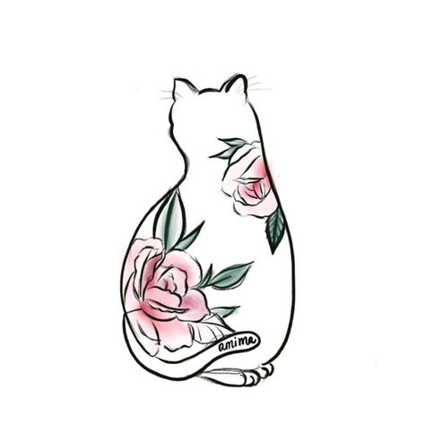 my #originaldesign #cattattoo #kitten #flower #floral Rose Cat Tattoo, Floral Cat Tattoo, Cat Tattoo Outline, Nana Tattoo, Wreath Tattoo, Rose Outline, Cute Cat Tattoo, Peony Tattoo, Cat Outline