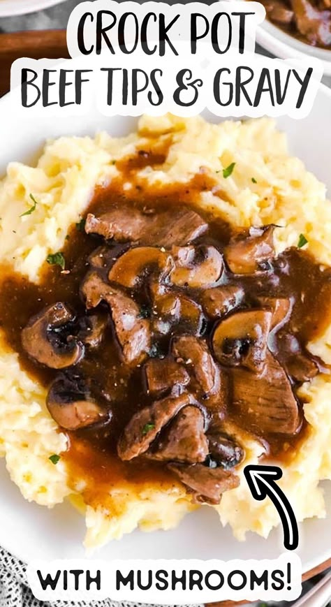 Crockpot Beef Tips And Gravy, Beef Tips Slow Cooker, Crockpot Beef Tips, Beef Tip, Crock Pot Beef Tips, Slow Cooker Beef Recipes, Beef Tip Recipes, Beef Tips And Gravy, Crock Pot Beef