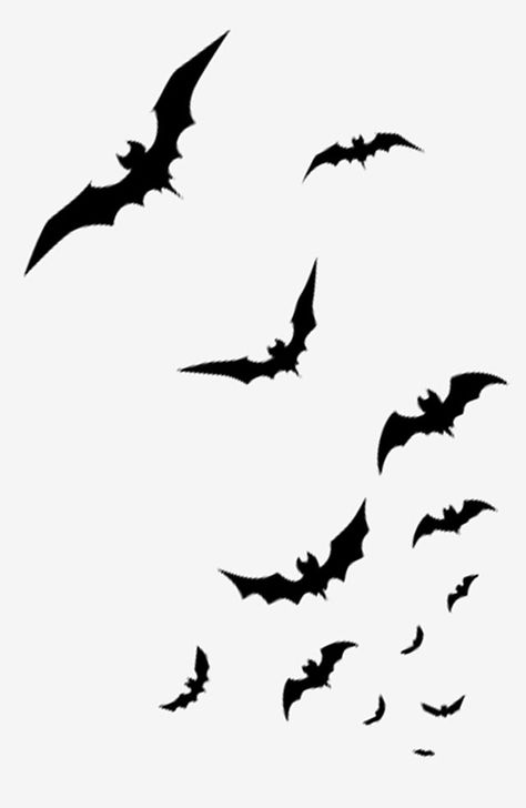 Halloween Bats Drawing, Bat Silouhette, Bats Flying Silhouette, Bats Tattoo Stencil, Halloween Png Images Free, Halloween Overlays Png, Haunting Drawings, How To Draw Bats, Small Bat Tattoo Ideas