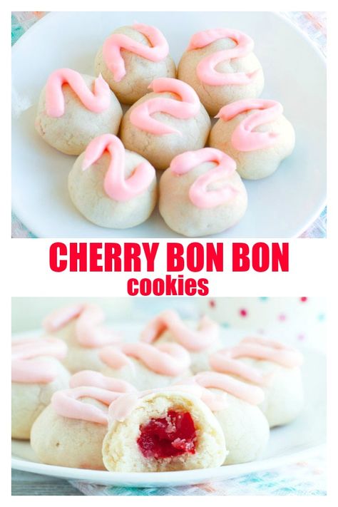 Bon Bon Cookies, Cherry Bon Bon, Frosting Cookies, Cherry Frosting, Amish Sugar Cookies, Cherry Cookies, Holiday Cookie Exchange, Cherry Desserts, Cookie Brownie Bars