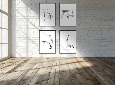 Colection of 4 pilates poses At Home Pilates Studio, Pilates Studio Design Interiors, Home Pilates Studio, Pilates Art, Pilates Wall, Pilates Room, Pilates Poses, Download Poster, Painting Inspo