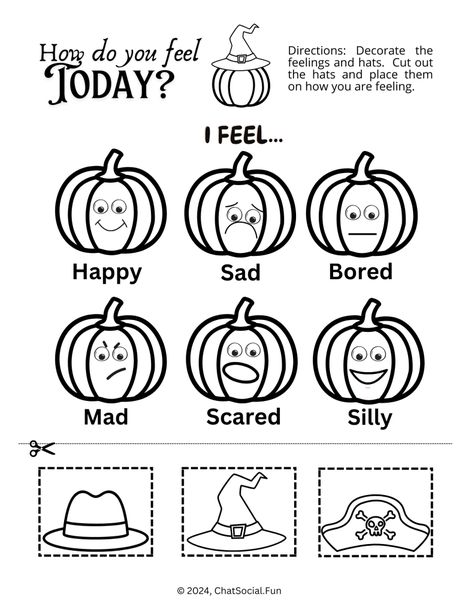 Feelings Pumpkin Patch Worksheets – 2 Free Feelings Identification Worksheets – ChatSocial.Fun Sel Halloween Activities, Halloween Emotions Activity, Halloween Therapy Activities, Halloween Emotions, Pumpkin Worksheets, Counseling Crafts, Feelings Activity, Picking Vegetables, Spooky Activities