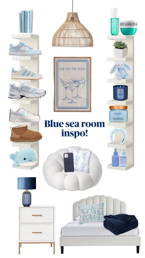 Sea Salt And Sand Room, Sea Salt Sand Bedroom, Sea Salt Sand Room, Blue Room Ideas Bedroom, Sand Bedroom, Room Reset, Houses Aesthetic, Ocean Room Decor, Blue Room Decor