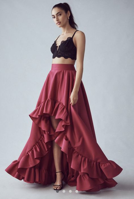 Hi Low Skirt, Prom Outfit, Ruffle Hem Skirt, Mom Fashion, Velvet Collection, High Low Skirt, Women Skirts, Party Skirt, Prom Outfits