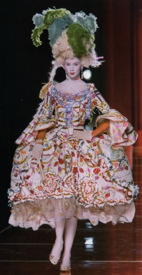 Marie Antoinette-inspired look. John Galliano for Dior, 2005. The embroidery on the gown depicts the rise and fall of the Hapsburg princess turned Queen of France. 2000 Dresses, Rococo Punk, Dior Winter, Marie Antoinette Dresses, Couture Dior, Rococo Dress, Women Template, Fashion Museum, Dress Runway