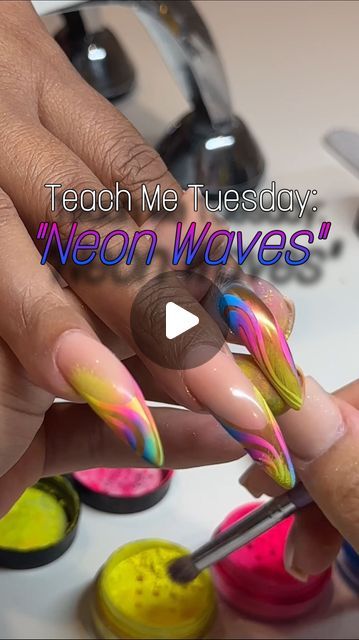 Hirsch Hunty✨ on Instagram: "Teach Me Tuesday: “Neon Waves” ✨  This set is a perfect preface for the 🥵HEAT🥵 I have coming up in June for Pride Month! This set was used created @wildflowersnails pigments, my go-to for all my bright, summer inspired pigment designs. Stay tuned Hunty! I can’t wait to share what I’ve been working on for Pride month this year…it might just leave your jaw on the floor. 👀🤭🏳️‍🌈   #charlottenails #cltnails #nailtutorial #rainbownails #neonnails #brightnails #summernails #goldnails #chromenails #summernails #almondnails #atlnails #nycnails" Nail Pigment Designs, Pigment Nails Designs, Pigment Powder Nails Designs, Neon Nails Designs, Pigment Nails, Neon Nail Designs, Nyc Nails, Awesome Nails, Bright Nails