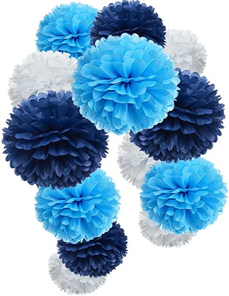 Paper Pom Poms Diy, Blue Party Themes, 17th Birthday Party Ideas, Blue Party Decorations, 17th Birthday Ideas, Red Crafts, Blue Birthday Parties, Tissue Pom Poms, 21st Party