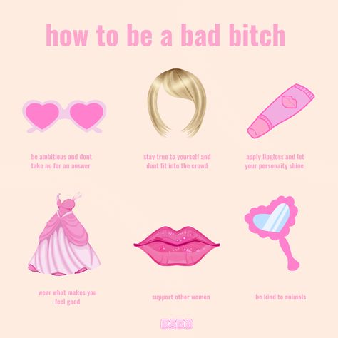 how to be a bad b, a page from the baddie book💕🪞💄 How To Be Baddie, Bad Barbie Aesthetic, Baddie Core Aesthetic, Me And The Bad B I Pulled By Being, How To Be A Baddie, Bad B Energy, Pink Horror, Manifest 2024, Mean Girl Quotes