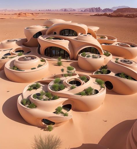 Desert Dwellings by @studio7.83 What would a self sustaining home in the empty quarter look like? Created with… | Instagram Self Sustaining Home, Sustainable Architecture House, Cob House Plans, Earth Bag Homes, Self Sustaining, Bubble House, Earthship Home, Eco Architecture, Architecture Concept Drawings