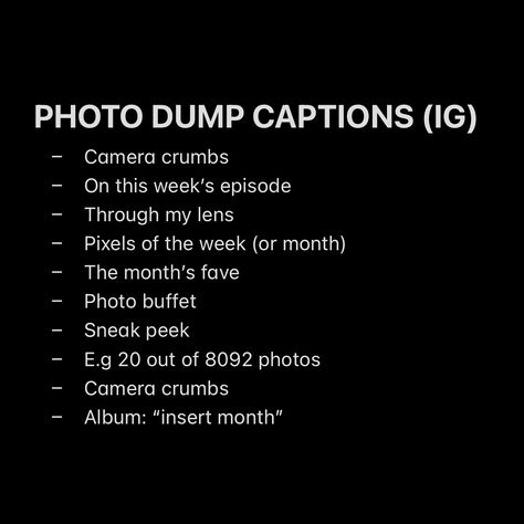 HERE⬇️ Save for your next photo dump posts and share to a creator friend that might need it #photodumpcaptions #captions #captionideas Photo Dump Captions, Instagram Words, Disposable Camera, Aesthetic Photo, Photo Dump, Camera Photo, The Creator, Quick Saves