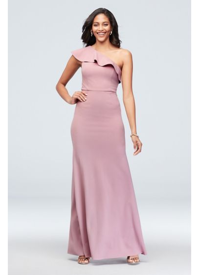 One-Shoulder Ruffled Scuba Crepe Dress DS270026 Crepe Bridesmaid Dress, Dusty Pink Bridesmaid Dresses, Emerald Green Bridesmaid Dresses, Wrap Dress Bridesmaid, Mesh Bridesmaids Dress, Bridesmaid Dresses Under 100, Bridesmaid Dresses Long Chiffon, Dusty Rose Bridesmaid Dresses, Rose Bridesmaid Dresses