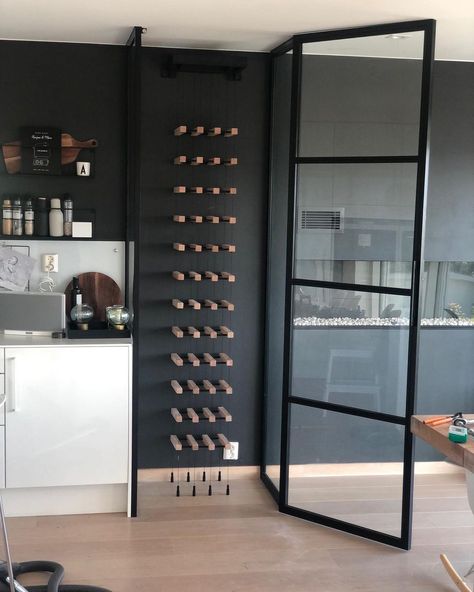 Wine Storage Wall, Modern Wine Rack, Wine Rooms, Wine Closet, Home Wine Cellars, Pantry Wall, Farmhouse Kitchen Tables, New Kitchen Designs, Matte Black Hardware