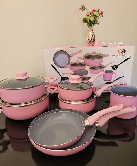 Pink Kitchen Utensils, Pink Kitchen Appliances, Pink Kitchen Decor, First Apartment Essentials, Crockery Design, Girly Apartments, Girly Apartment Decor, Kitchen Decor Apartment, Dream Apartment Decor