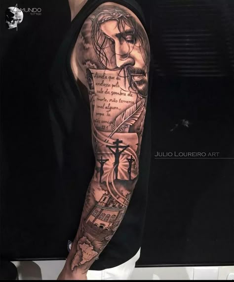 Jesus Tattoo On Arm, Jesus Forearm Tattoo, Jesus Tattoo Sleeve, Religious Tattoo Sleeves, Jesus Hands, Jesus Tattoo Design, Ganesh Tattoo, 2023 Tattoo, Christ Tattoo